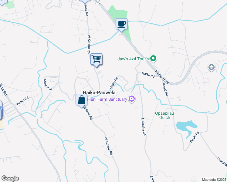 map of restaurants, bars, coffee shops, grocery stores, and more near 230 Mauu Place in Haiku-Pauwela