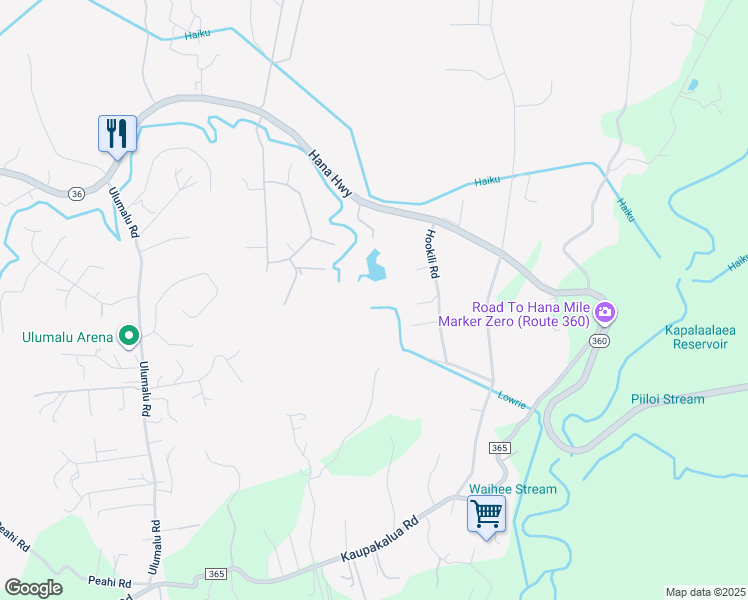 map of restaurants, bars, coffee shops, grocery stores, and more near 49 Leleaka Place in Haiku-Pauwela