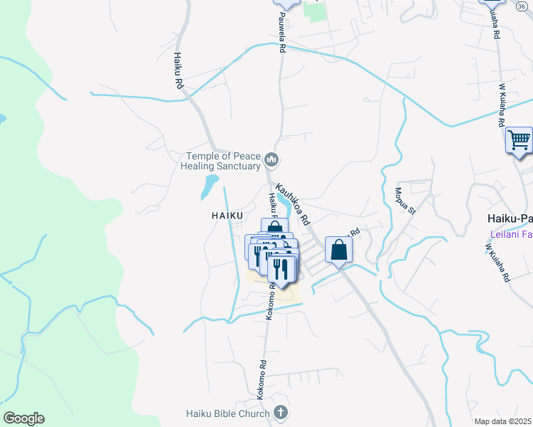 map of restaurants, bars, coffee shops, grocery stores, and more near 22 Laupapa Place in Haiku-Pauwela