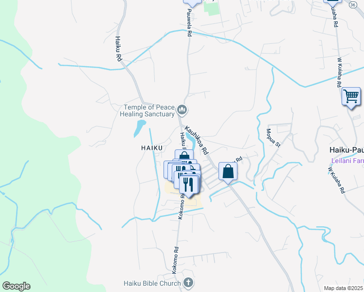 map of restaurants, bars, coffee shops, grocery stores, and more near 7 Haiku Nani Place in Haiku-Pauwela