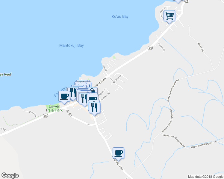 map of restaurants, bars, coffee shops, grocery stores, and more near 25 Hoe Place in Paia