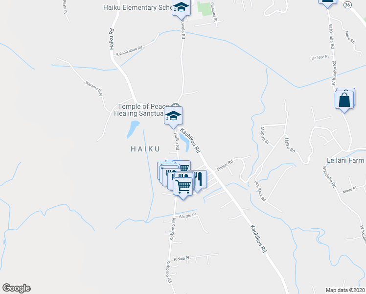 map of restaurants, bars, coffee shops, grocery stores, and more near 655 Haiku Road in Haiku-Pauwela