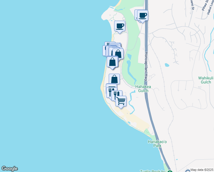 map of restaurants, bars, coffee shops, grocery stores, and more near 50 Nohea Kai Drive in Lahaina