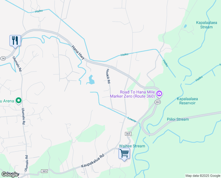 map of restaurants, bars, coffee shops, grocery stores, and more near Hookili Road in Haiku-Pauwela