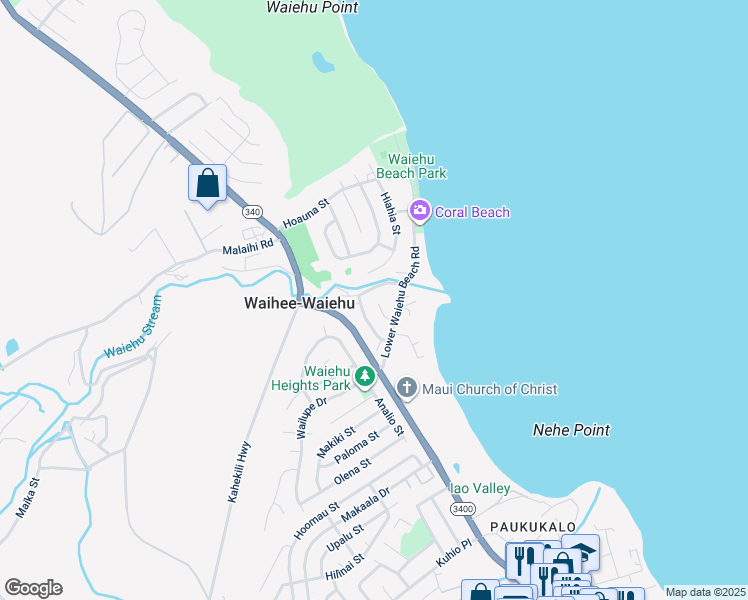 map of restaurants, bars, coffee shops, grocery stores, and more near 945 Kualoa Place in Wailuku