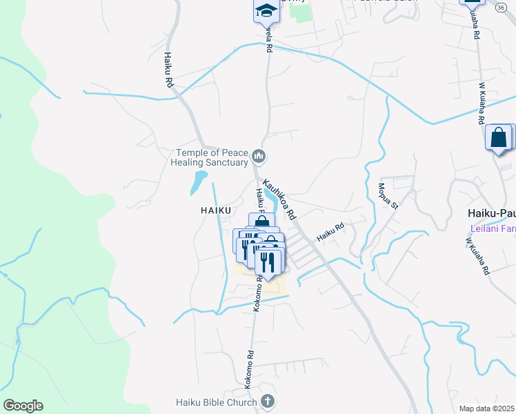 map of restaurants, bars, coffee shops, grocery stores, and more near 655 Haiku Road in Haiku-Pauwela
