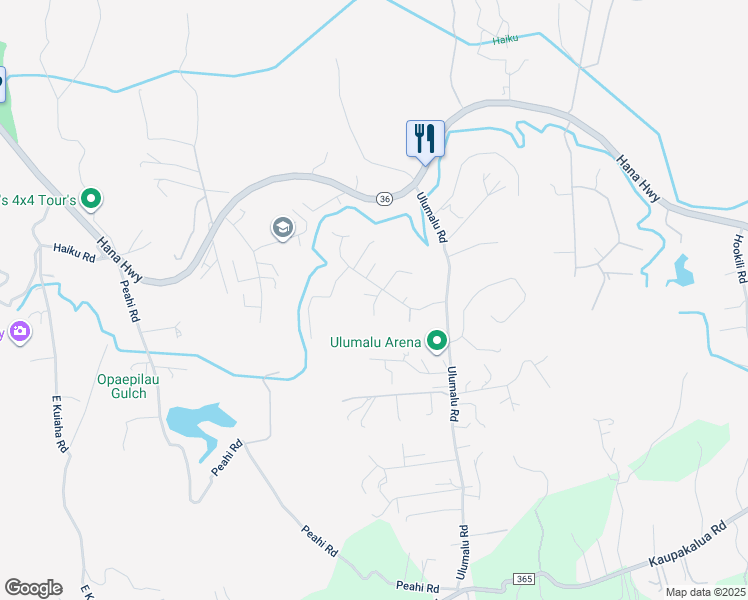 map of restaurants, bars, coffee shops, grocery stores, and more near 204 Laniloa Way in Haiku-Pauwela
