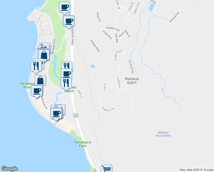 map of restaurants, bars, coffee shops, grocery stores, and more near 25 Lolii Place in Lahaina