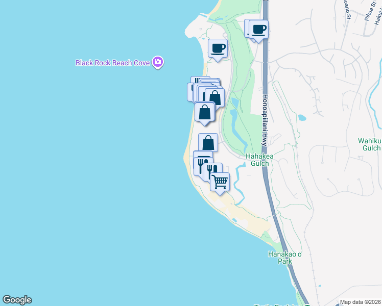 map of restaurants, bars, coffee shops, grocery stores, and more near in Kaanapali