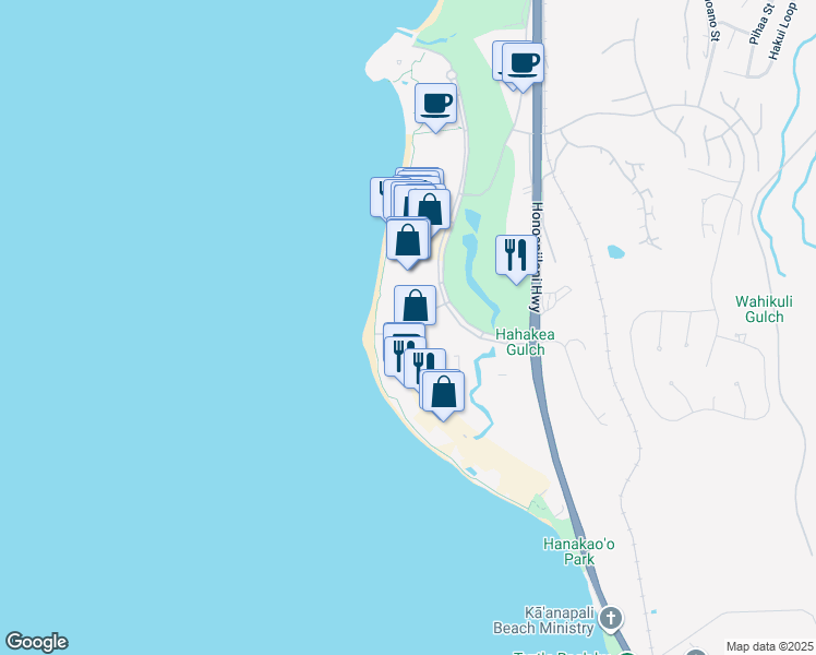 map of restaurants, bars, coffee shops, grocery stores, and more near 50 Nohea Kai Drive in Lahaina