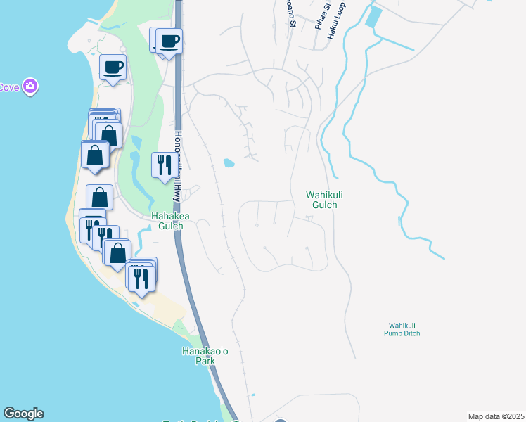 map of restaurants, bars, coffee shops, grocery stores, and more near 25 Lolii Place in Lahaina