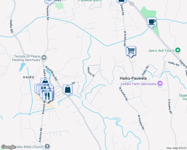 map of restaurants, bars, coffee shops, grocery stores, and more near 779 Mopua Street in Haiku-Pauwela