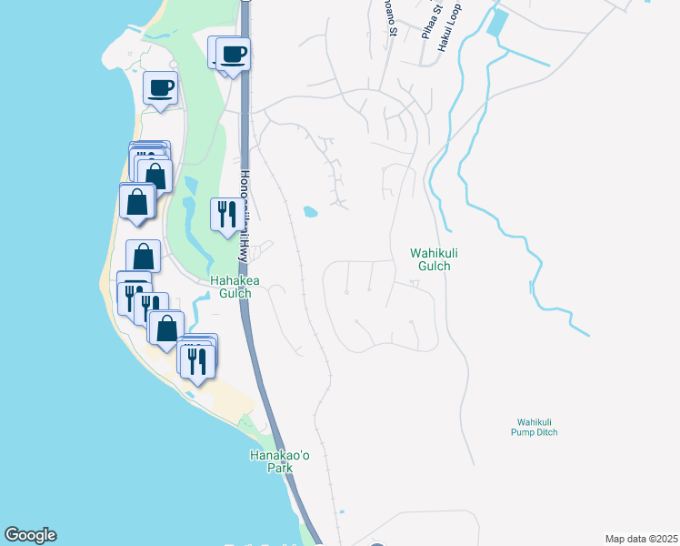 map of restaurants, bars, coffee shops, grocery stores, and more near 24 Lolii Place in Lahaina