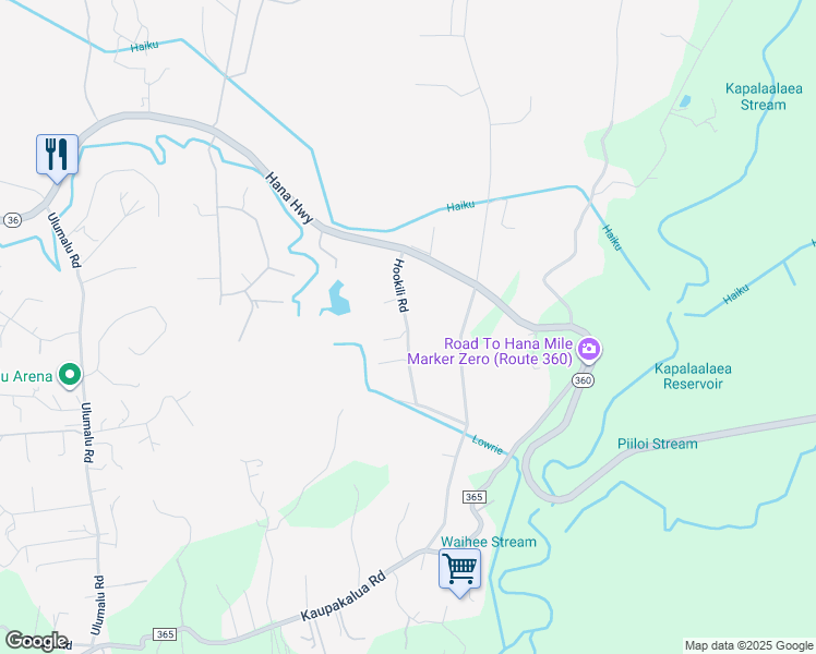 map of restaurants, bars, coffee shops, grocery stores, and more near Hookili Road in Haiku-Pauwela