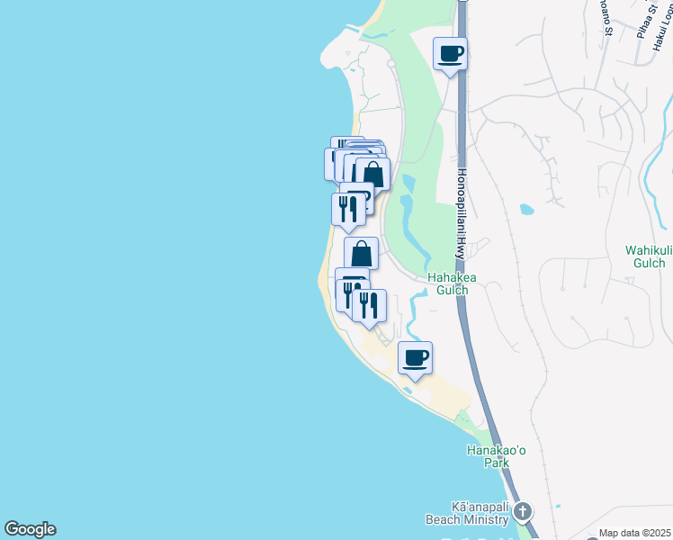 map of restaurants, bars, coffee shops, grocery stores, and more near 50 Nohea Kai Drive in Lahaina