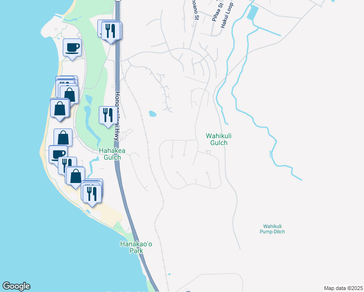 map of restaurants, bars, coffee shops, grocery stores, and more near 26 Kaulele Place in Lahaina