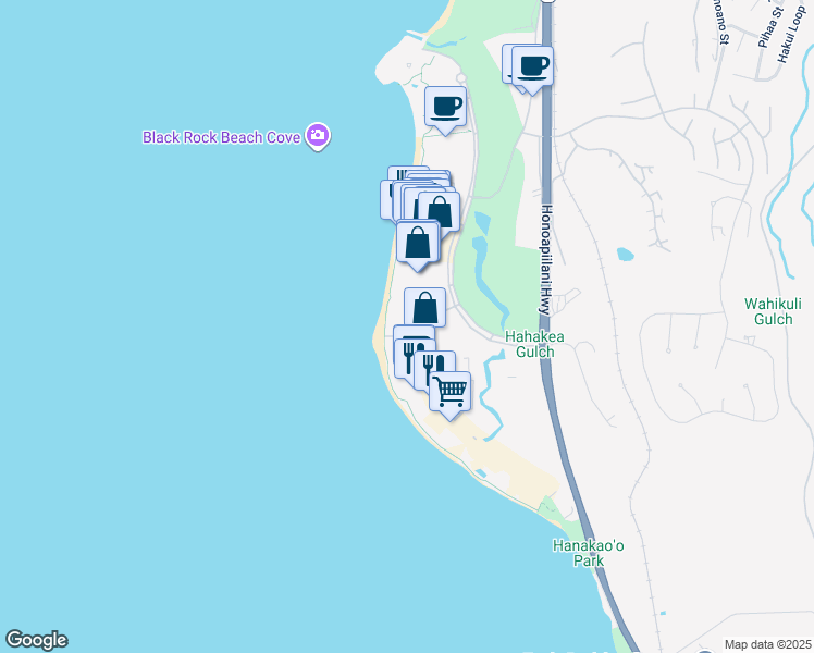 map of restaurants, bars, coffee shops, grocery stores, and more near 50 Nohea Kai Drive in Lahaina