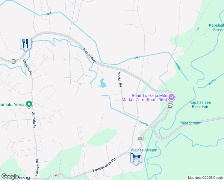 map of restaurants, bars, coffee shops, grocery stores, and more near 1355 Hookili Road in Haiku-Pauwela