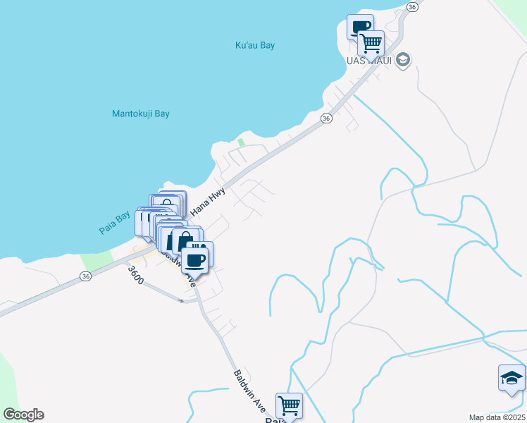 map of restaurants, bars, coffee shops, grocery stores, and more near 81 Lae Street in Paia