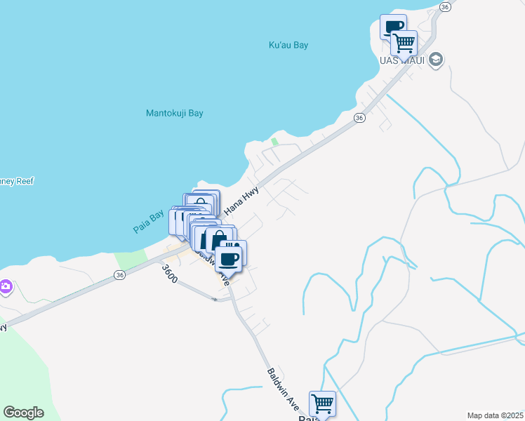 map of restaurants, bars, coffee shops, grocery stores, and more near 30 Hoe Place in Paia