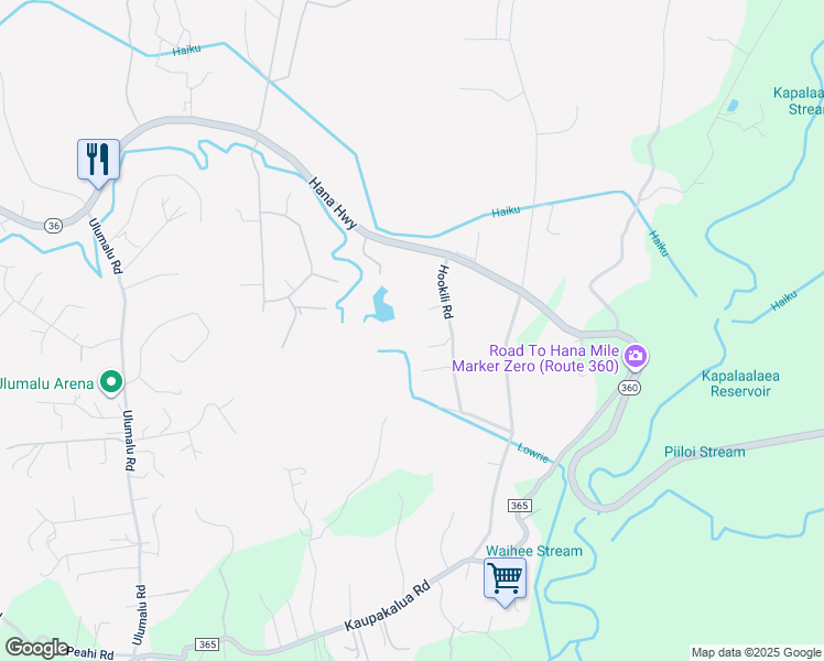 map of restaurants, bars, coffee shops, grocery stores, and more near 1351 Hookili Road in Haiku-Pauwela