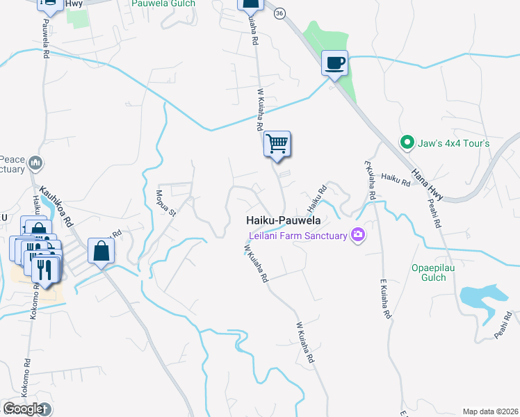 map of restaurants, bars, coffee shops, grocery stores, and more near 1730 Haiku Road in Haiku-Pauwela