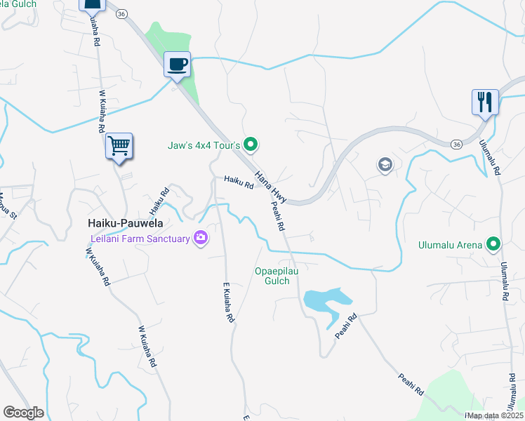 map of restaurants, bars, coffee shops, grocery stores, and more near 116 Peahi Road in Haiku-Pauwela