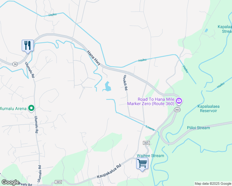 map of restaurants, bars, coffee shops, grocery stores, and more near 1355 Hookili Road in Haiku-Pauwela