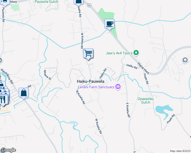 map of restaurants, bars, coffee shops, grocery stores, and more near 1817 Haiku Road in Haiku-Pauwela