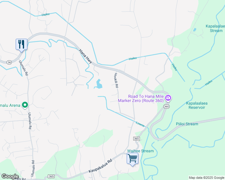 map of restaurants, bars, coffee shops, grocery stores, and more near 1827 Hookili Road in Haiku-Pauwela