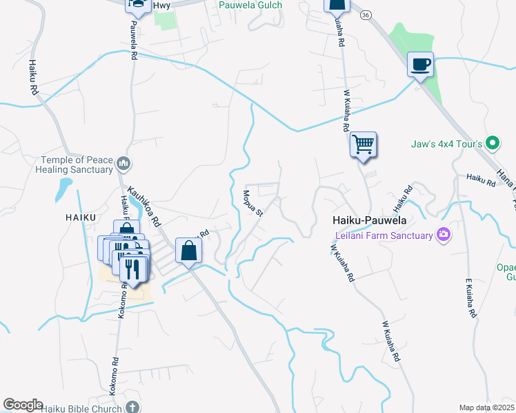 map of restaurants, bars, coffee shops, grocery stores, and more near 1335 Haiku Road in Haiku-Pauwela