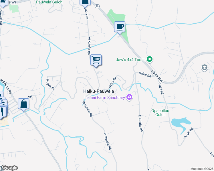 map of restaurants, bars, coffee shops, grocery stores, and more near 1809 Haiku Road in Haiku-Pauwela