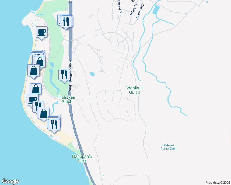 map of restaurants, bars, coffee shops, grocery stores, and more near 7 Kaulele Place in Lahaina