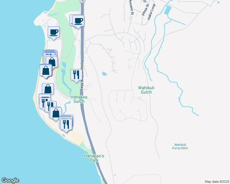 map of restaurants, bars, coffee shops, grocery stores, and more near 4 Lolii Place in Lahaina