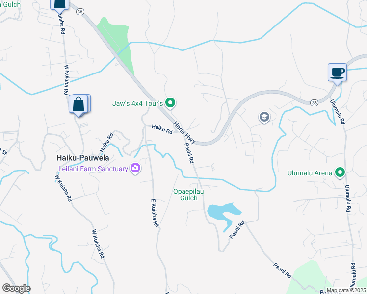 map of restaurants, bars, coffee shops, grocery stores, and more near 116 Peahi Road in Haiku-Pauwela
