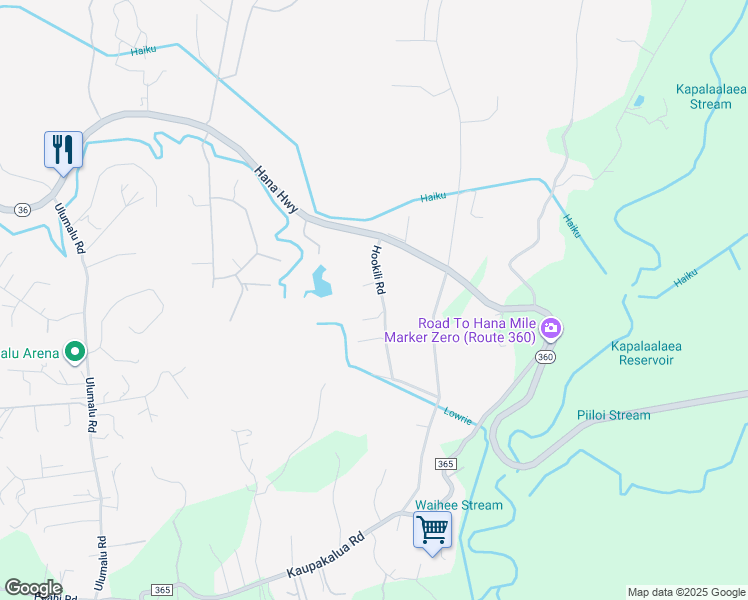 map of restaurants, bars, coffee shops, grocery stores, and more near 1251 Hookili Road in Haiku-Pauwela
