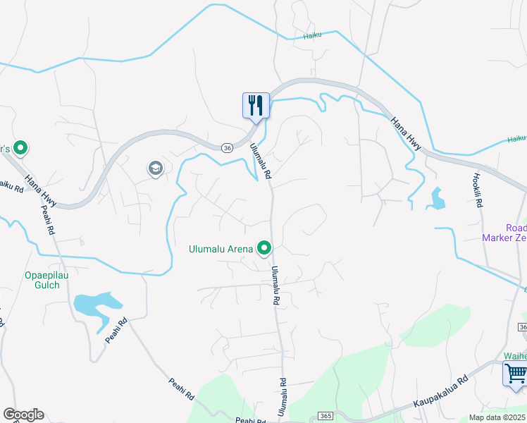 map of restaurants, bars, coffee shops, grocery stores, and more near 164 Ulumalu Road in Haiku-Pauwela