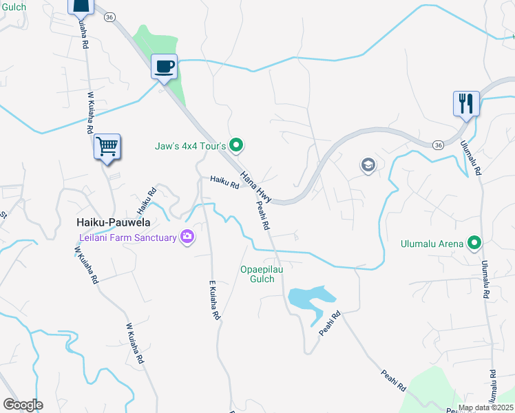 map of restaurants, bars, coffee shops, grocery stores, and more near 116 Peahi Road in Haiku-Pauwela