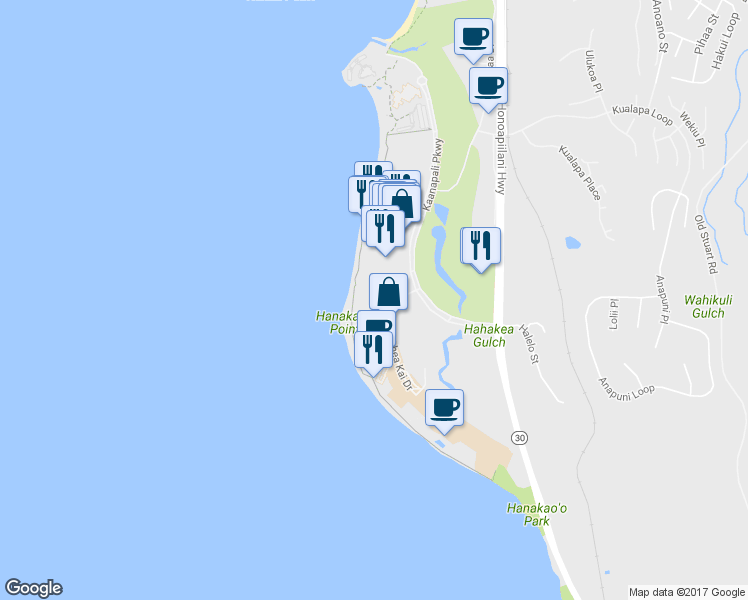 map of restaurants, bars, coffee shops, grocery stores, and more near 50 Nohea Kai Drive in Lahaina