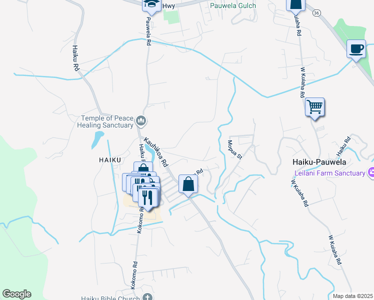map of restaurants, bars, coffee shops, grocery stores, and more near 662 Kauaheahe Place in Haiku-Pauwela