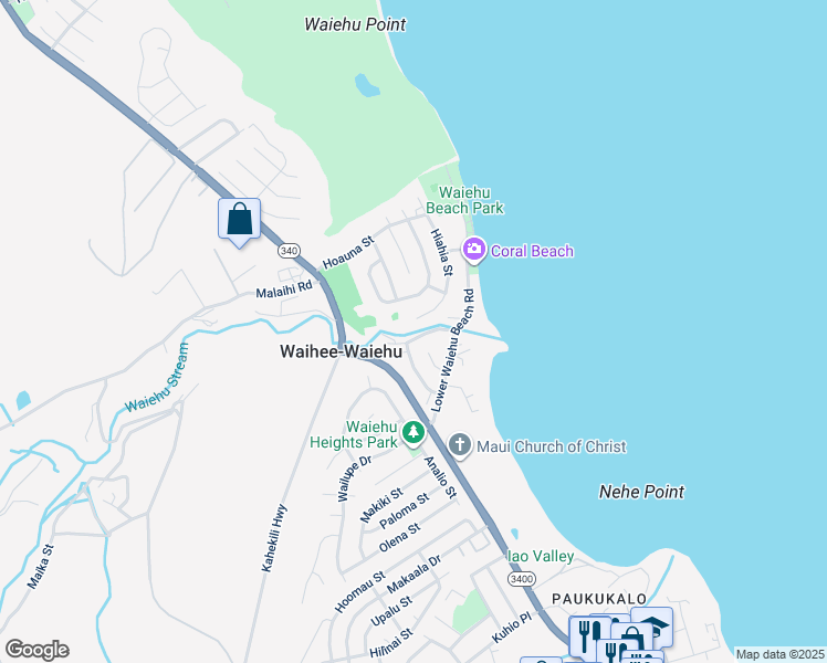 map of restaurants, bars, coffee shops, grocery stores, and more near 1268 West Hiahia Place in Wailuku