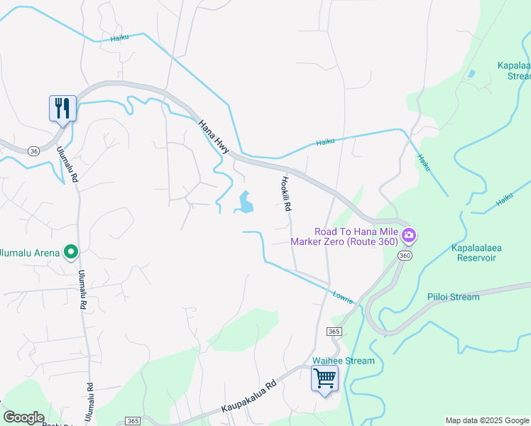 map of restaurants, bars, coffee shops, grocery stores, and more near Hookili Road in Haiku-Pauwela
