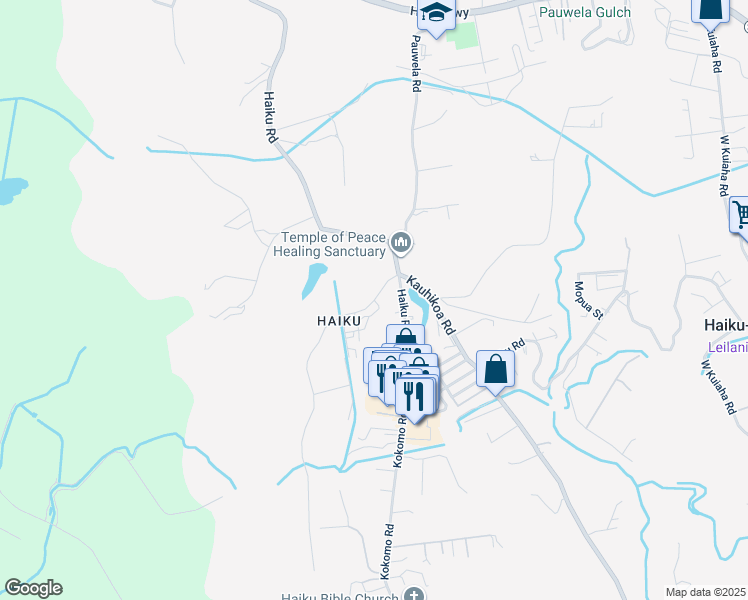 map of restaurants, bars, coffee shops, grocery stores, and more near 100 Auwaha Street in Haiku-Pauwela
