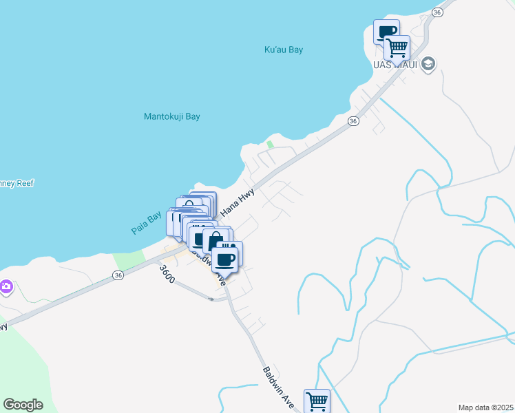 map of restaurants, bars, coffee shops, grocery stores, and more near 26 Hoe Place in Paia