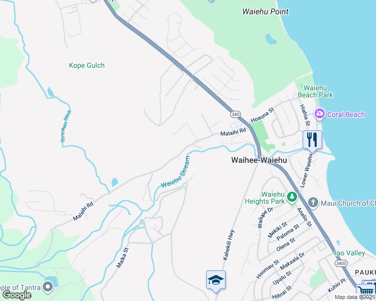 map of restaurants, bars, coffee shops, grocery stores, and more near 895 Malaihi Road in Wailuku