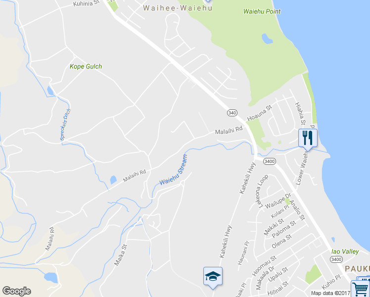 map of restaurants, bars, coffee shops, grocery stores, and more near 895 Malaihi Road in Wailuku