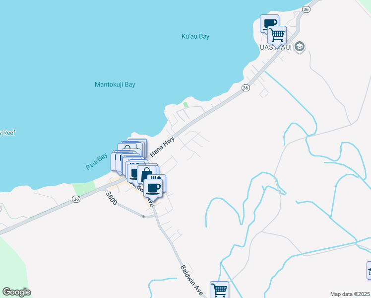 map of restaurants, bars, coffee shops, grocery stores, and more near 60 North Laelua Place in Paia
