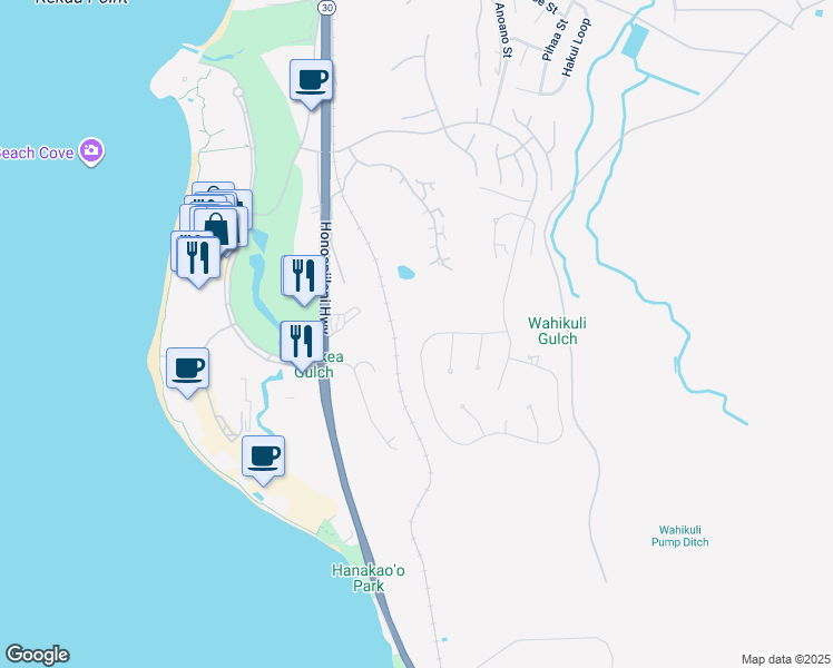 map of restaurants, bars, coffee shops, grocery stores, and more near 144 Anapuni Loop in Lahaina