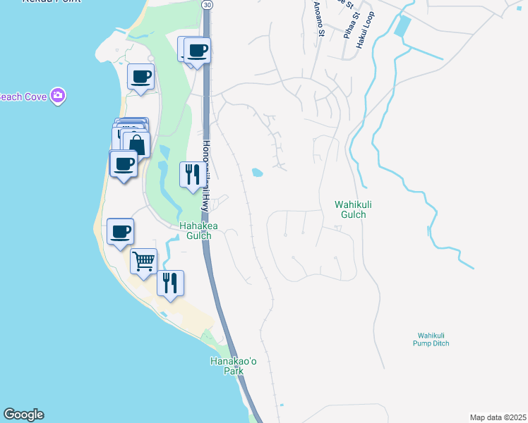 map of restaurants, bars, coffee shops, grocery stores, and more near 144 Anapuni Loop in Lahaina
