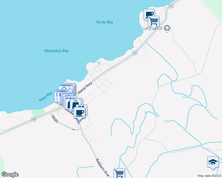 map of restaurants, bars, coffee shops, grocery stores, and more near 45 Laenui Place in Paia